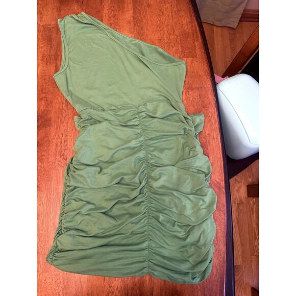 Sason One-Shoulder Ruched Bodycon Dress XL Green - Picture 2 of 5